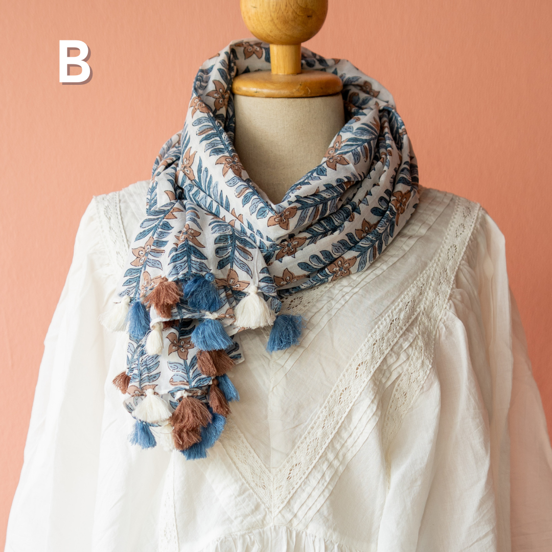 Blockprint Tassel scarf