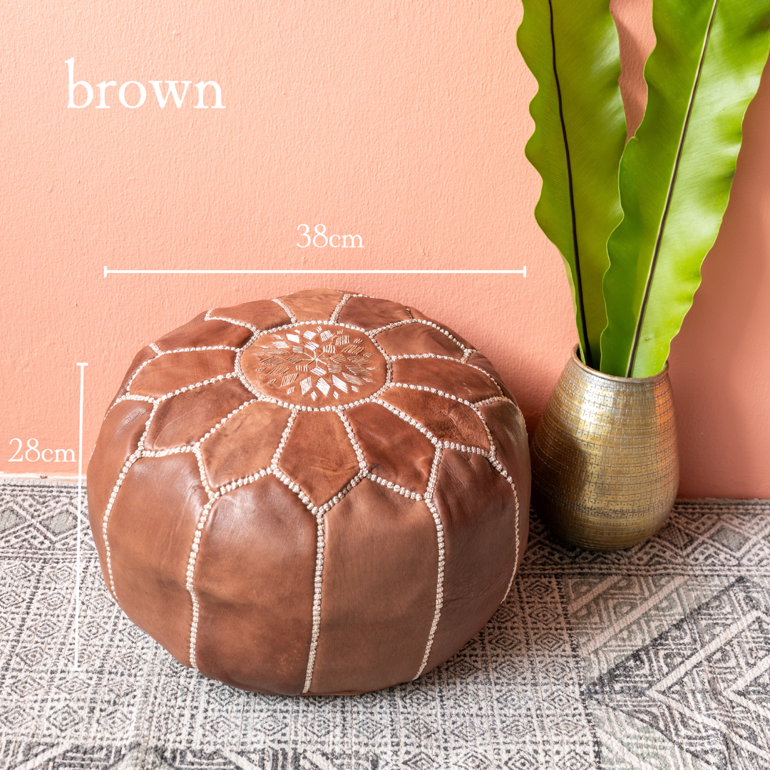 Moroccan leather pouf