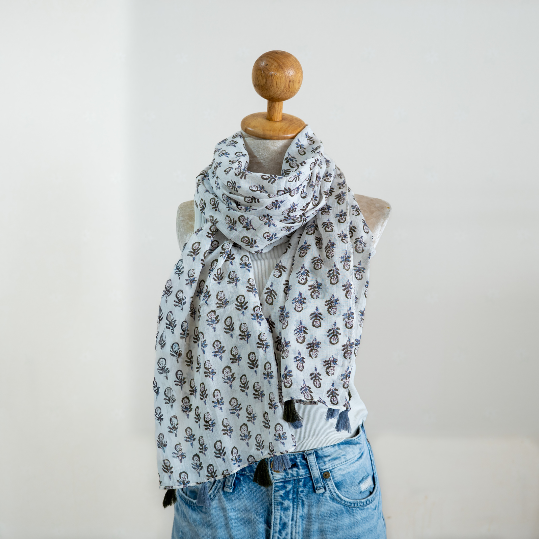 Blockprint Tassel scarf