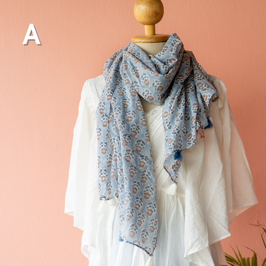 Blockprint Tassel scarf