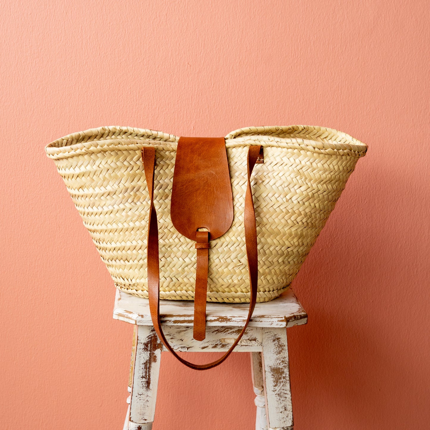 Leather handle Moroccan basket