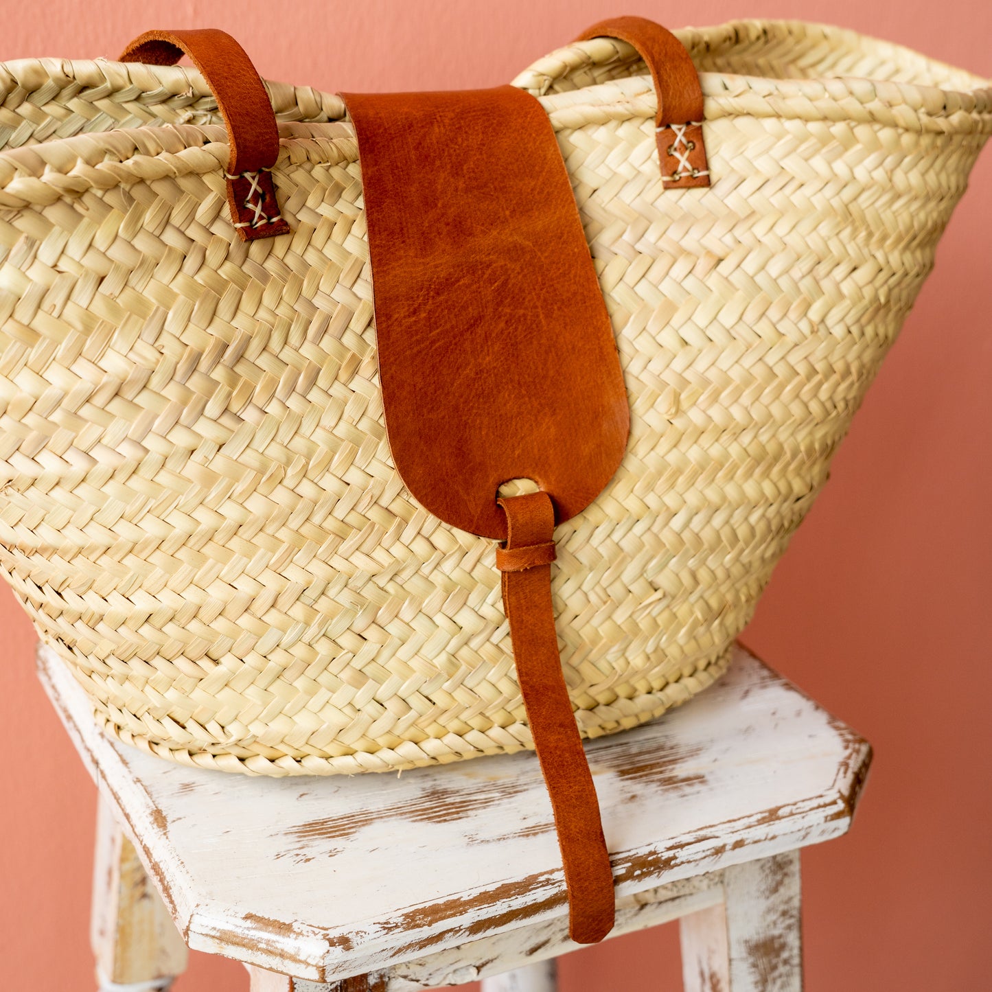 Leather handle Moroccan basket