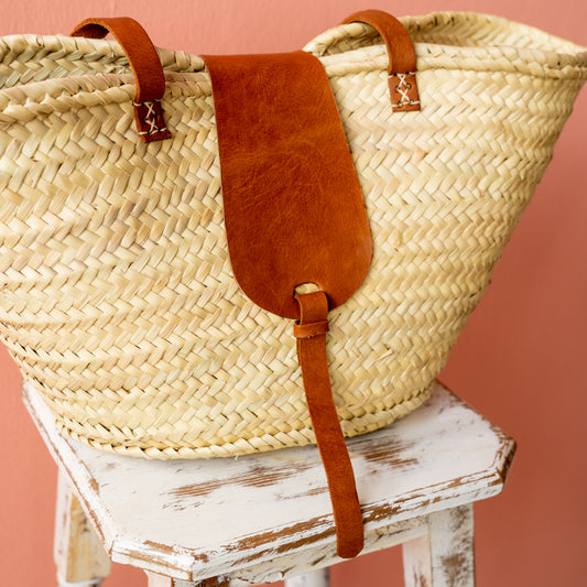 Leather handle Moroccan basket