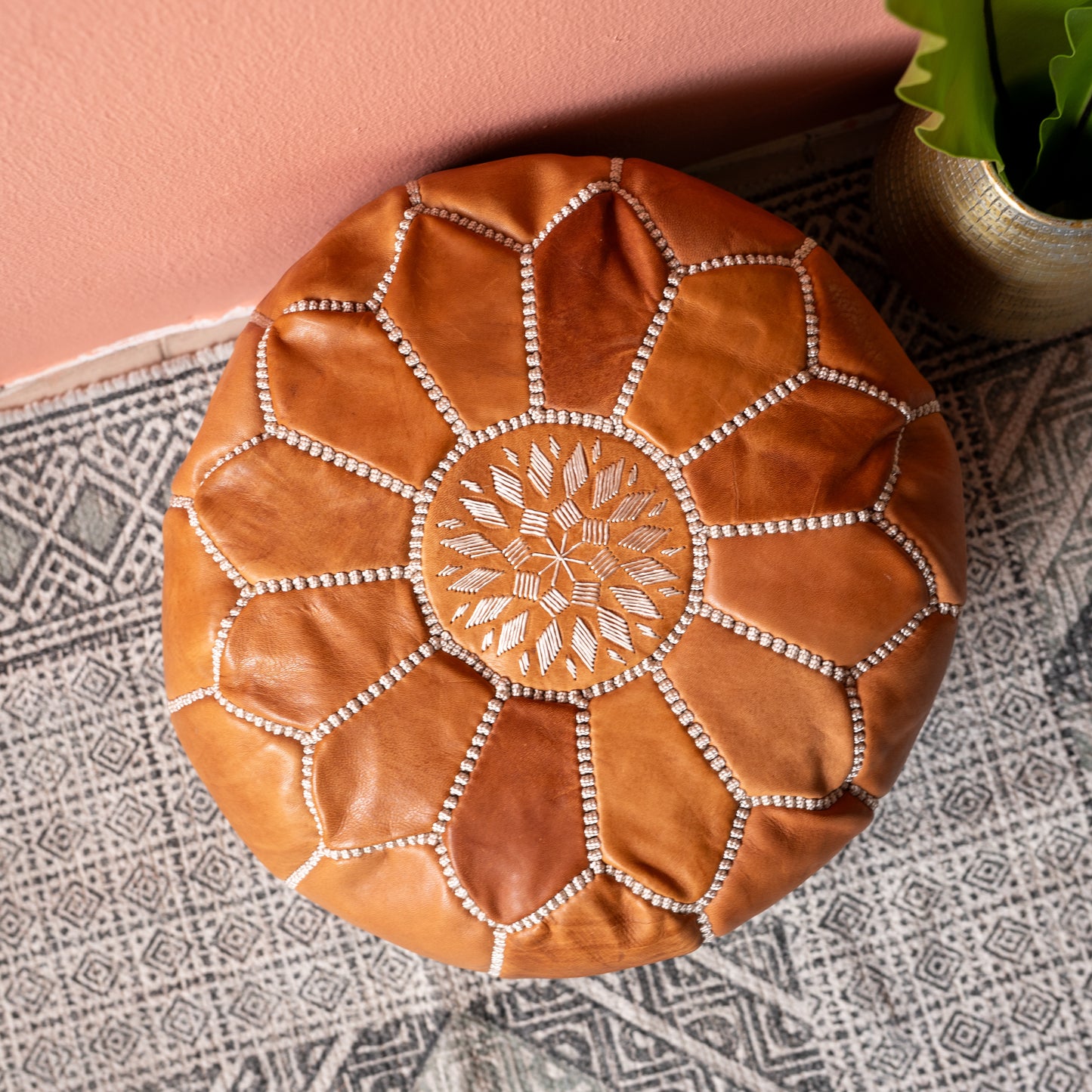 Moroccan leather pouf