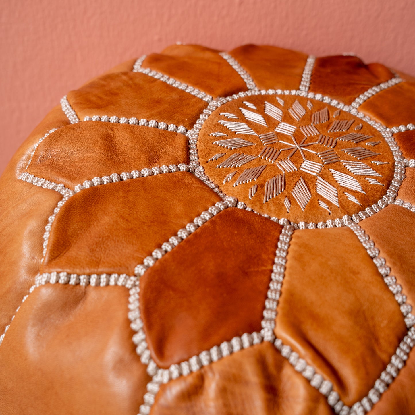 Moroccan leather pouf
