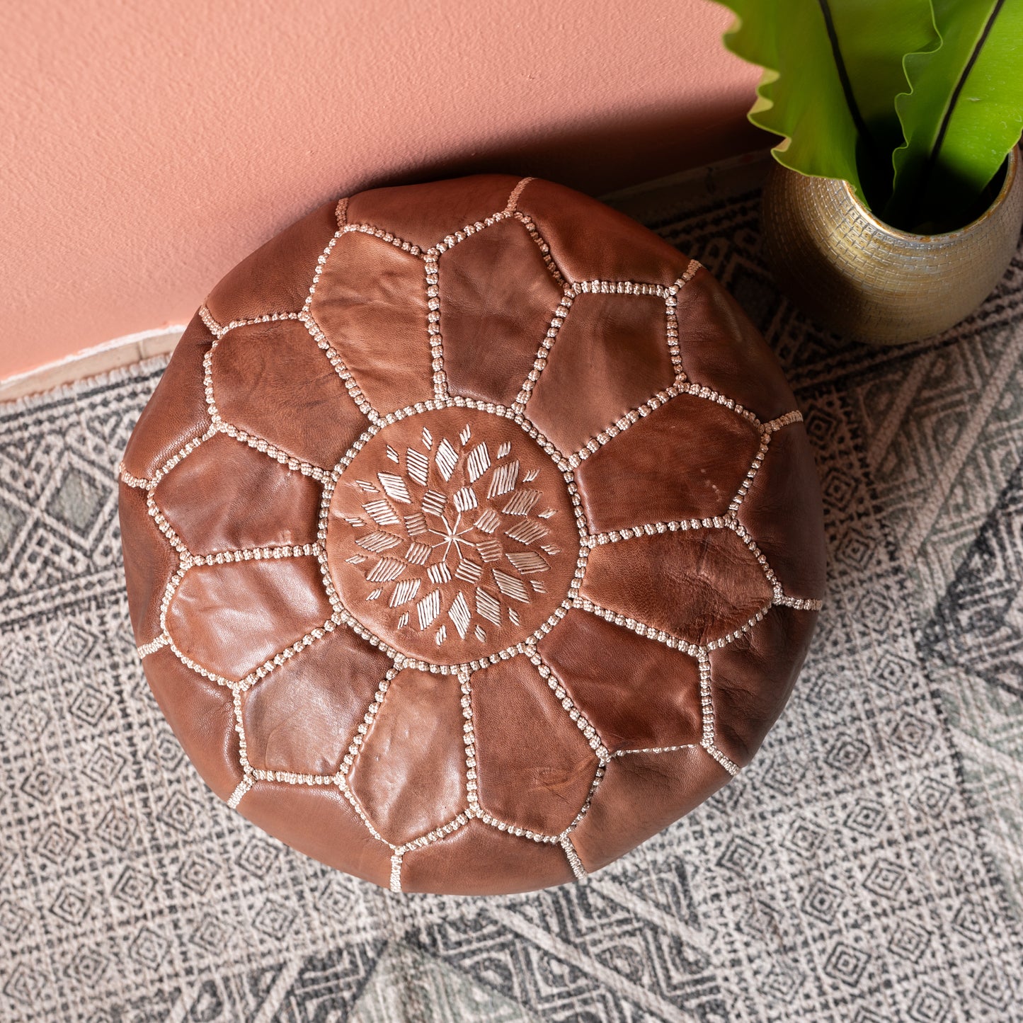 Moroccan leather pouf