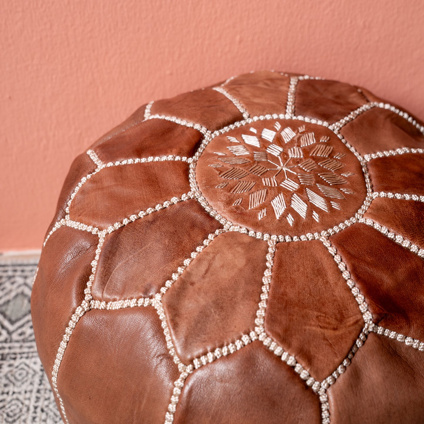 Moroccan leather pouf
