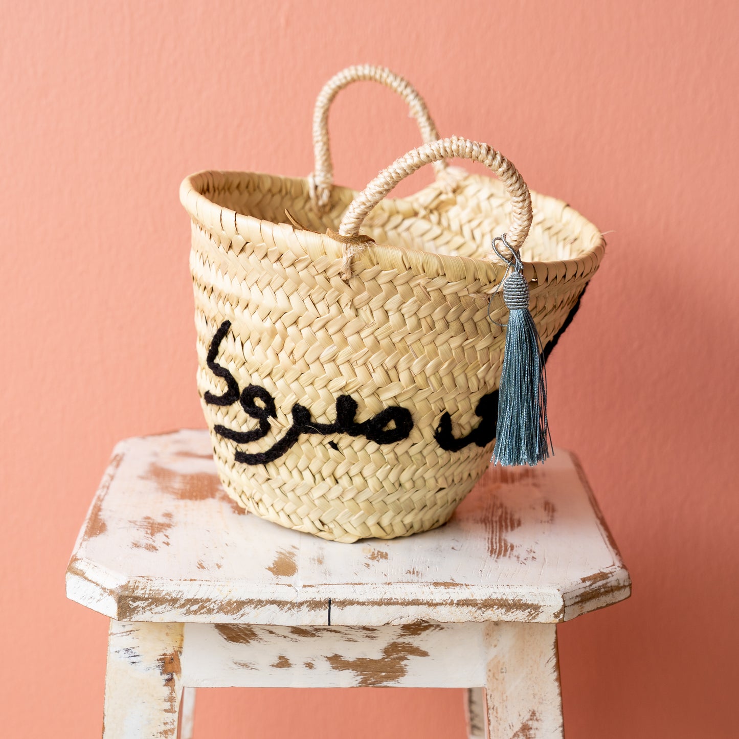 Embroidery Moroccan basket with tassel