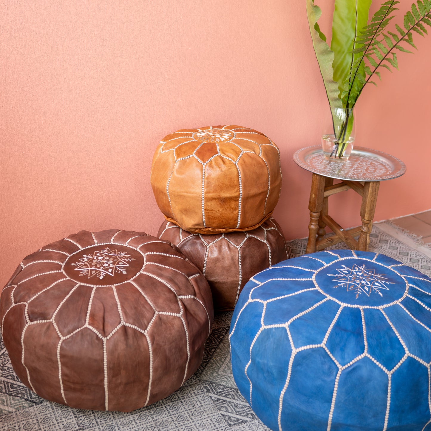 Moroccan leather pouf