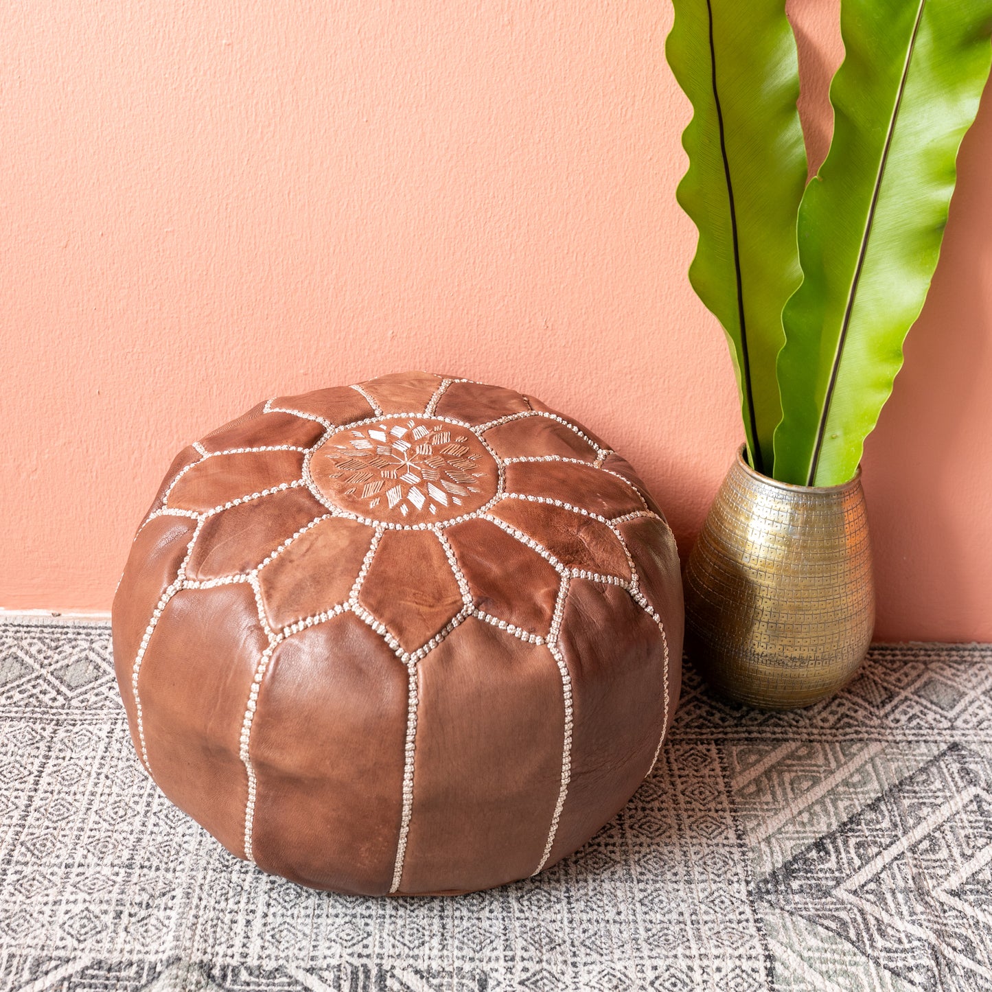 Moroccan leather pouf