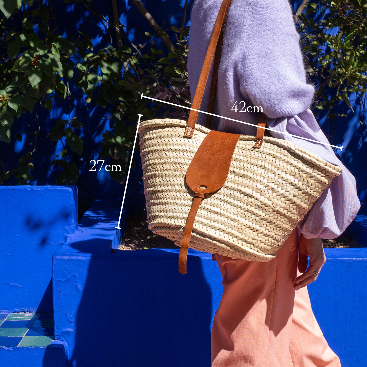 Leather handle Moroccan basket