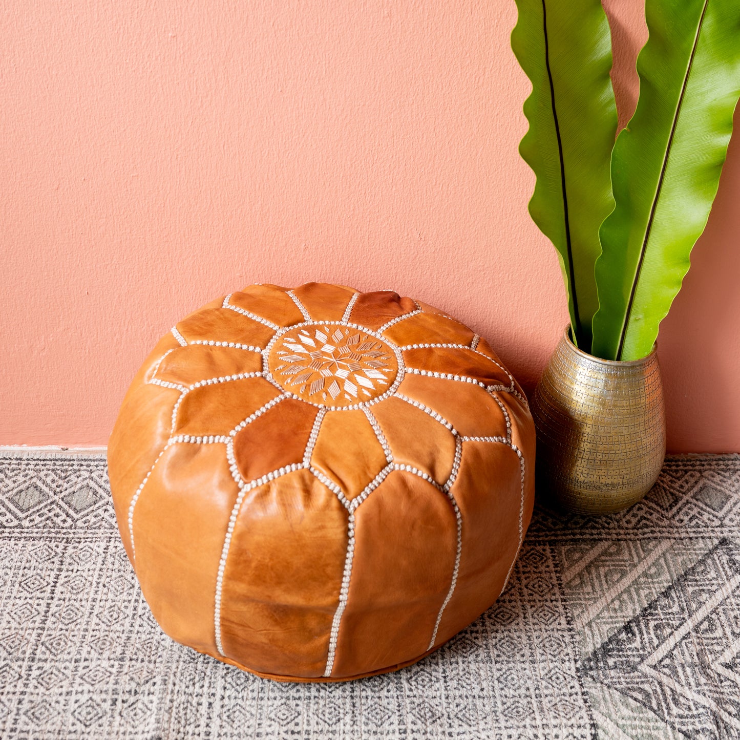 Moroccan leather pouf